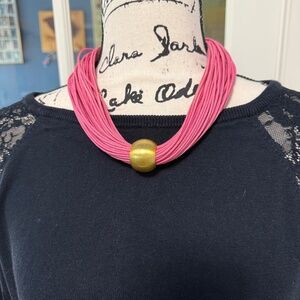 Pink "rope" necklace with gold tone accents, Pre-Loved